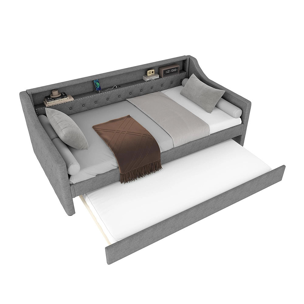 Divano letto daybed - Xylo - 90x200 cm LED USB grigio