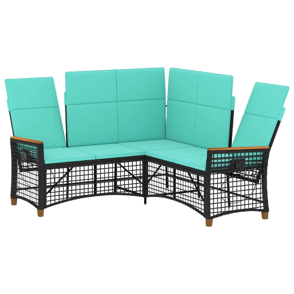 Set di Divani Recliner da Giardino | Set Salotto da Giardino Regolabile Nero e Turchese