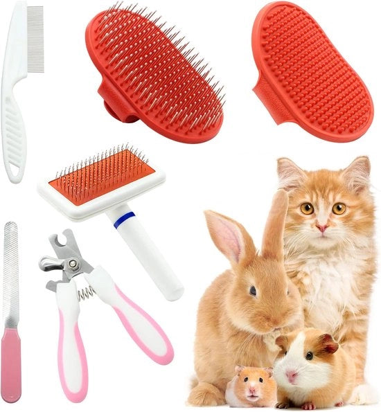 Kit di cura per conigli - 6 pezzi - incluso spazzole e taglia unghie