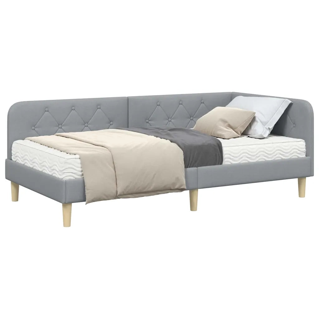 Cornice del letto ad angolo Grigio chiaro 90 x 200 cm Tessuto