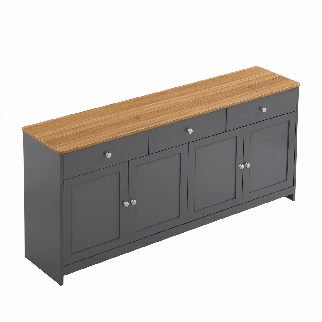 Sideboard in legno venato grigio e nero - Zephmum- 4 ante 3 cassetti