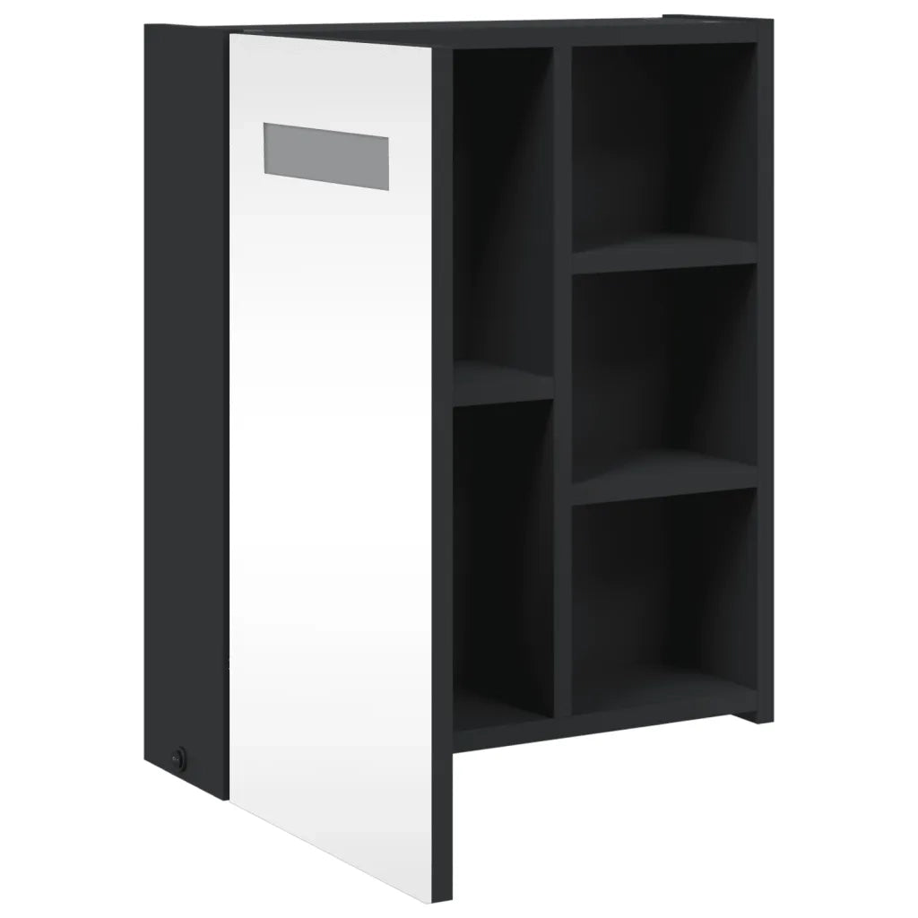 Armadietto Bagno con Specchio e LED-Mobile bagno con specchio Nero 45x13x52 cm