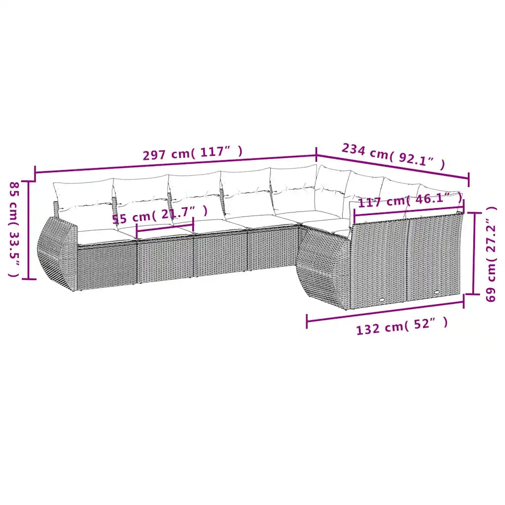 Set Divani da Giardino 9pz con Cuscini Marrone in Polyrattan 3254180