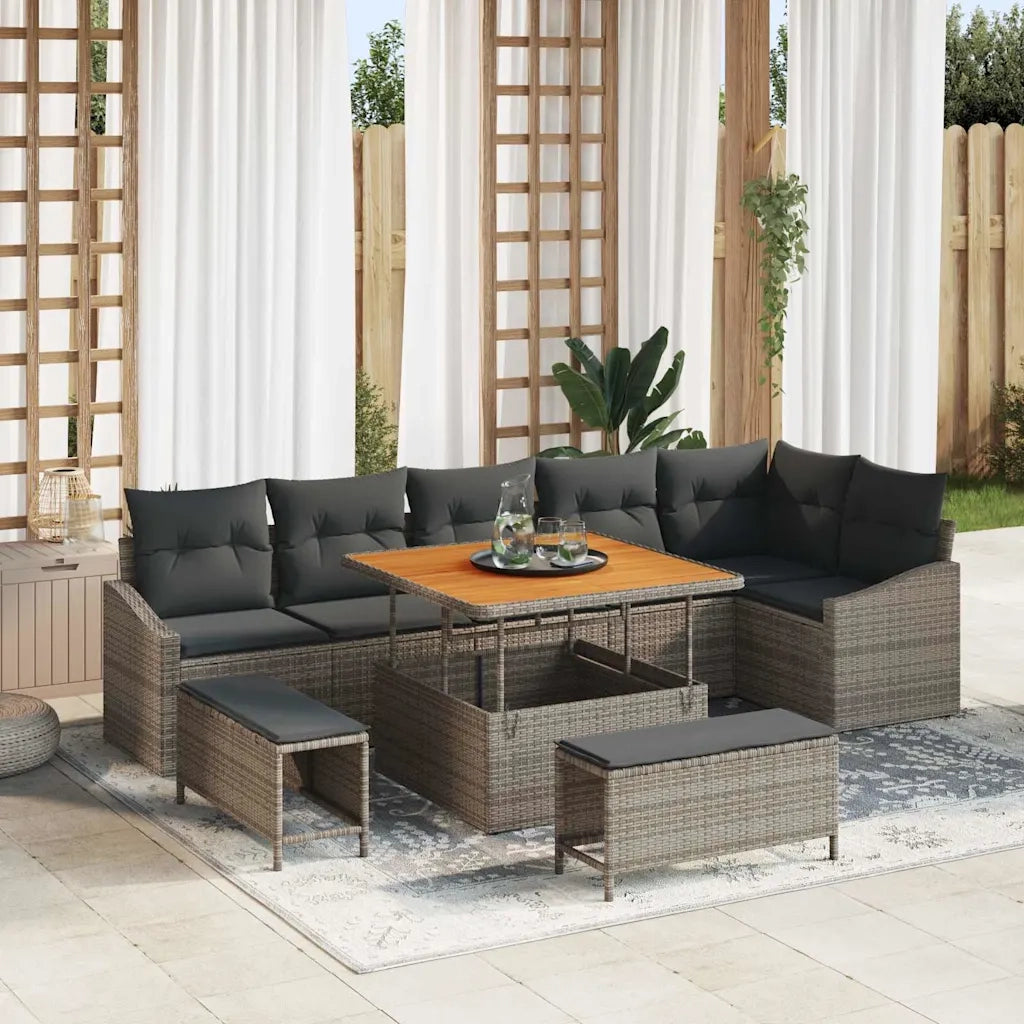 Set Divano da Giardino con cuscino 9 pcs Grigio polyrattan 3362668