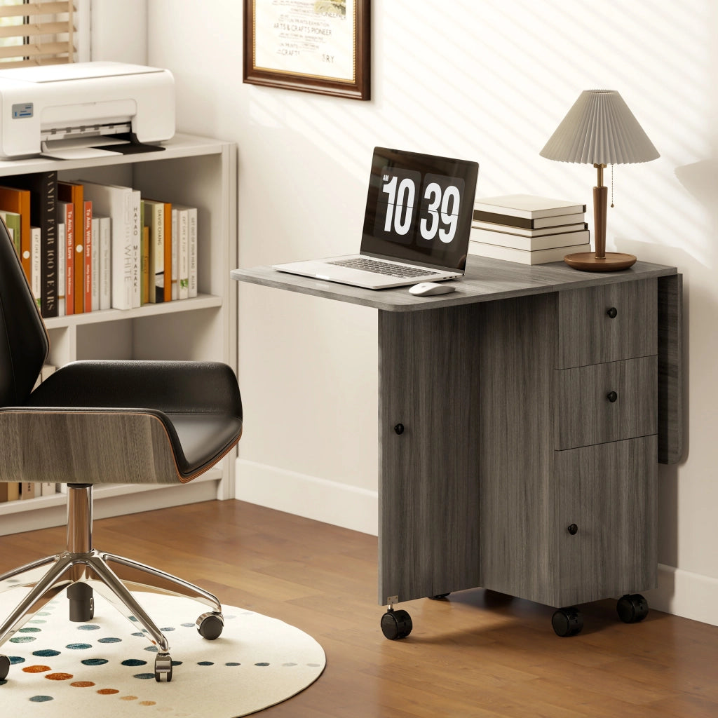 Tavolo da pranzo pieghevole con 2 cassetti e ripiano ¨C Minimal ¨C grigio