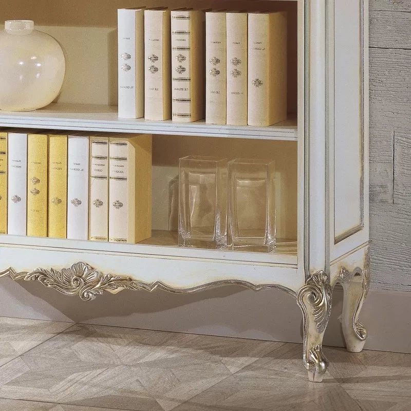 Libreria classica legno shabby bianco argento 130x50x215 - Mobili 2G