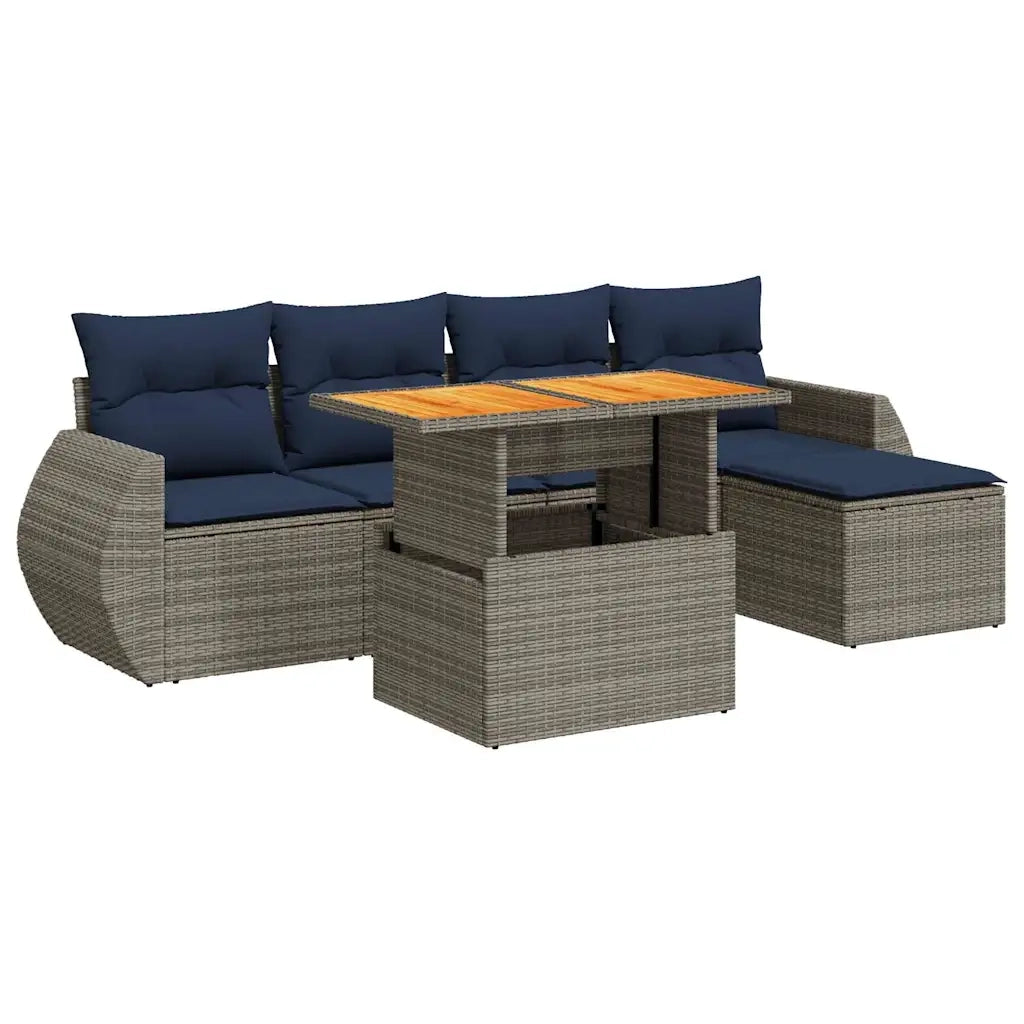 Set Divano da Giardino 6 pz con Cuscini Grigio in Polyrattan 3327253