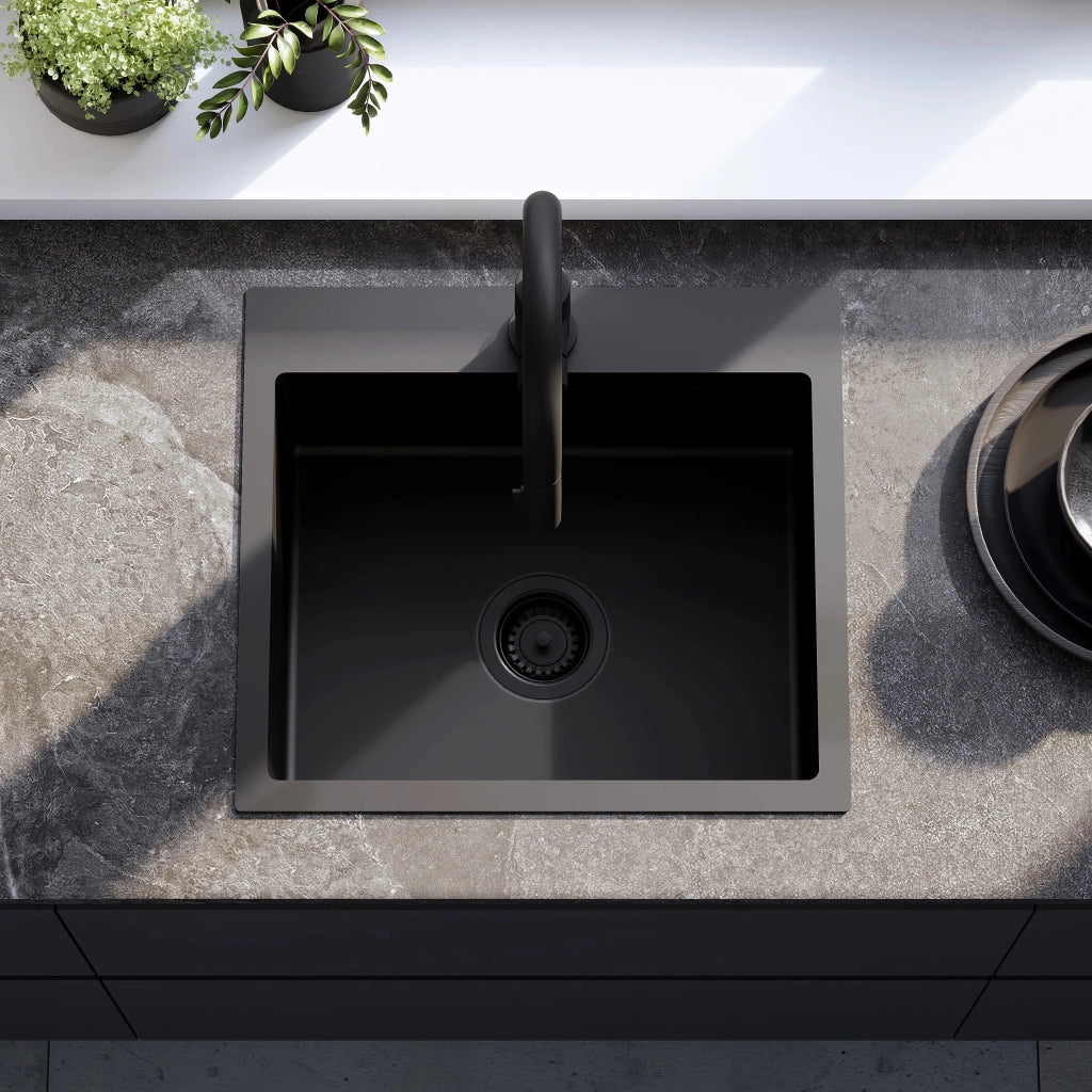 Lavello In Acciaio Leo 50 Black con rubinetto da cucina