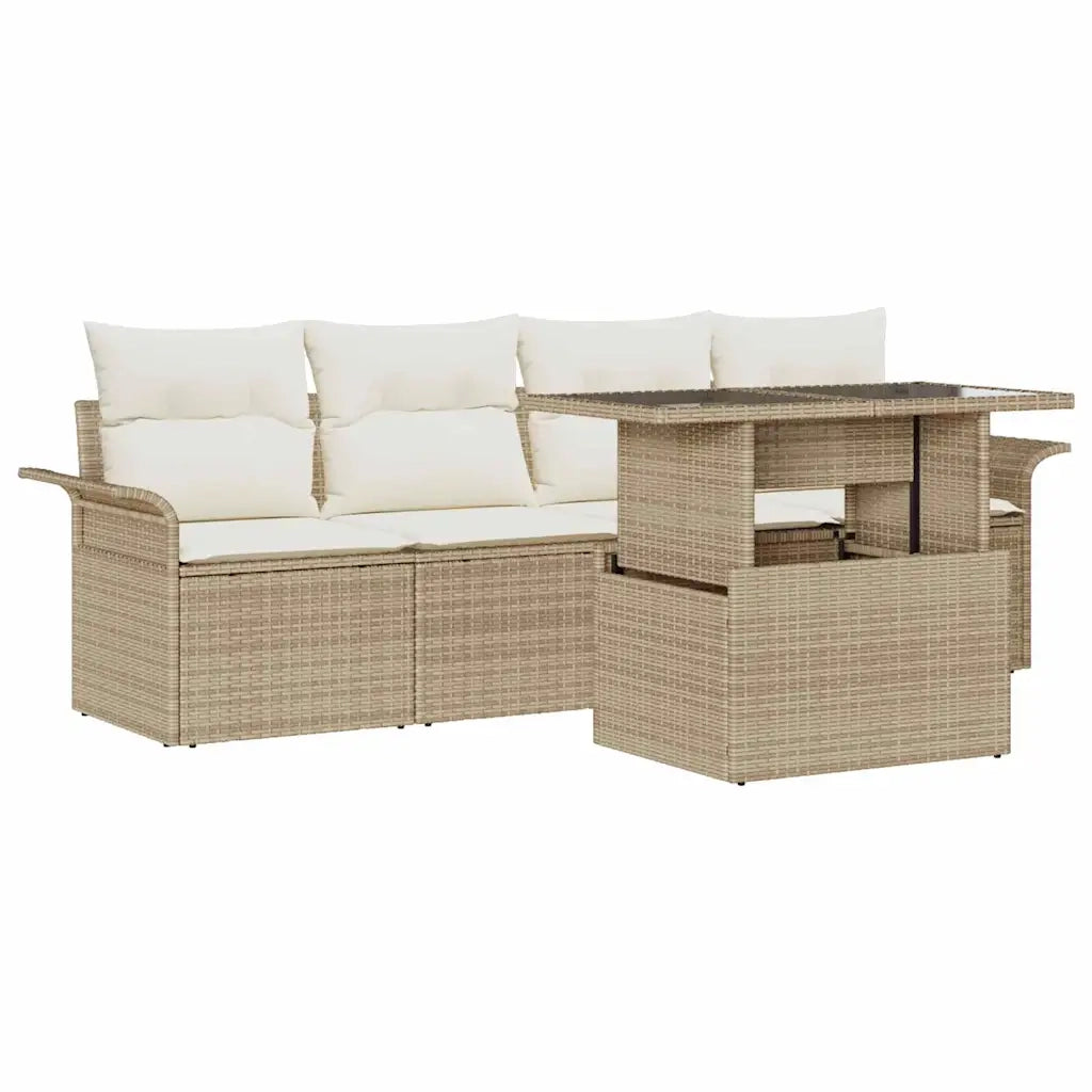 Set Divano da Giardino 5 pcs Beige Rattan in Polipropilene