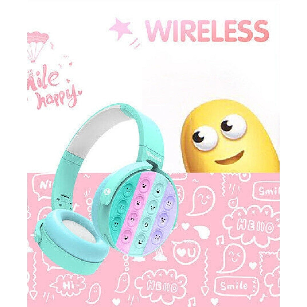 Trade Shop - Cuffie Popit Bambini Wireless Radio Bluetooth 5.0 Pieghevole Sd Usb Azzurro -