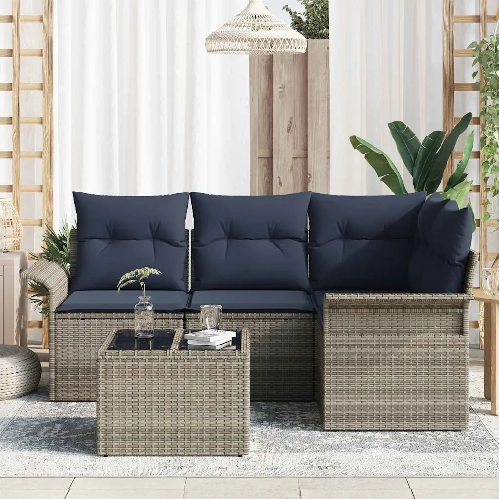 Set Divano da Giardino con cuscino 5 pcs Grigio polyrattan 3345355