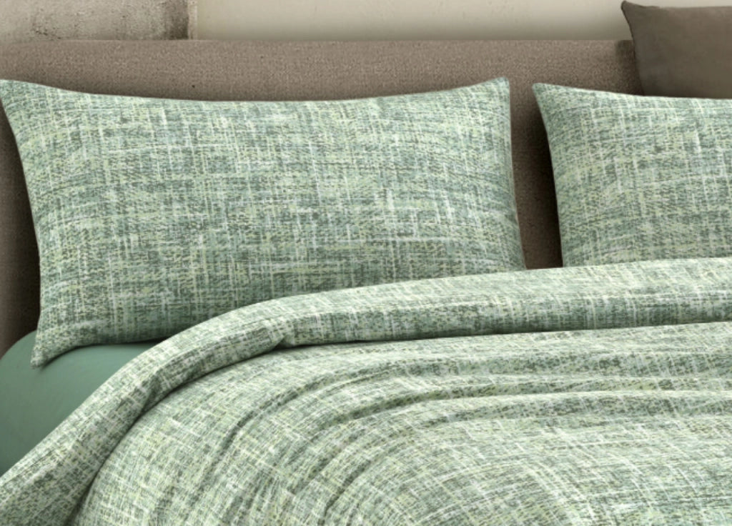 Completo Lenzuola Letto 100% Cotone Made In Italy Disegno Canva - Singolo - Verde