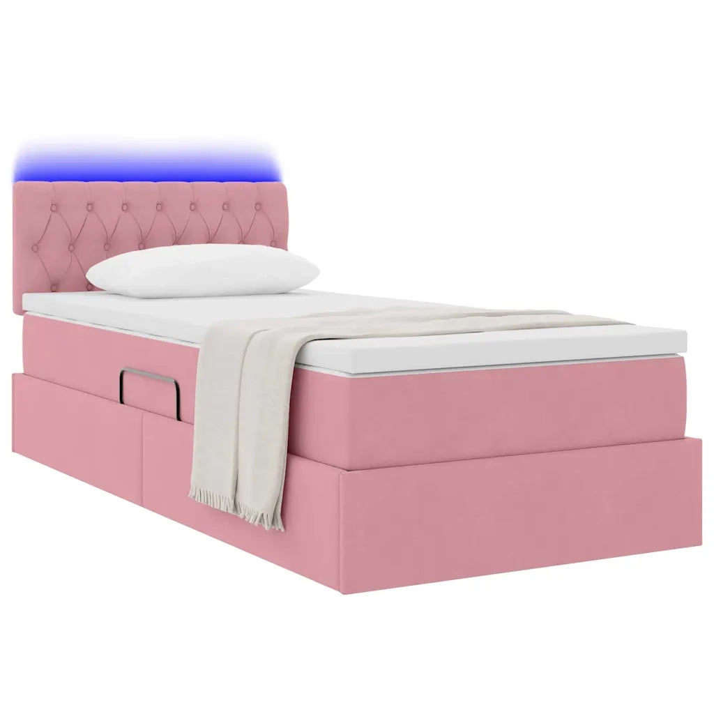 Letto con contenitore e LED con led Rosa 100 x 200 cm Velluto 3371438
