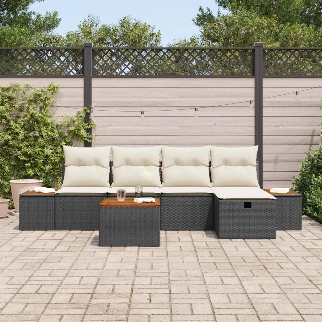 Set Divano da Giardino con cuscino 6 pcs Nero polyrattan