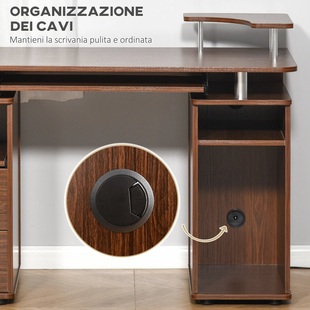 Scrivania per Computer con Cassetti e Libreria ¨C Minimal ¨C Marrone, Legno, 120x55x85cm