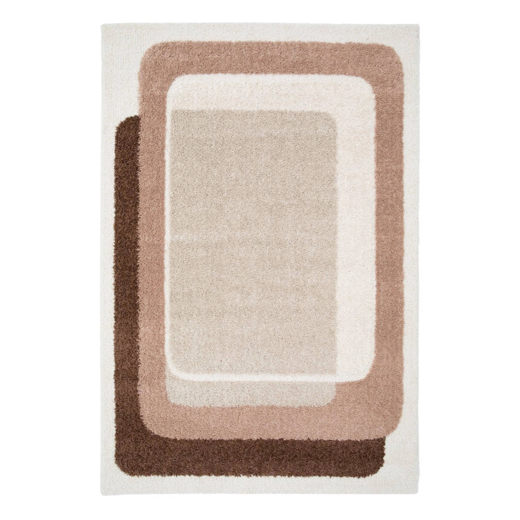 Tappeto da interno con motivo grafico marrone, rosa e beige