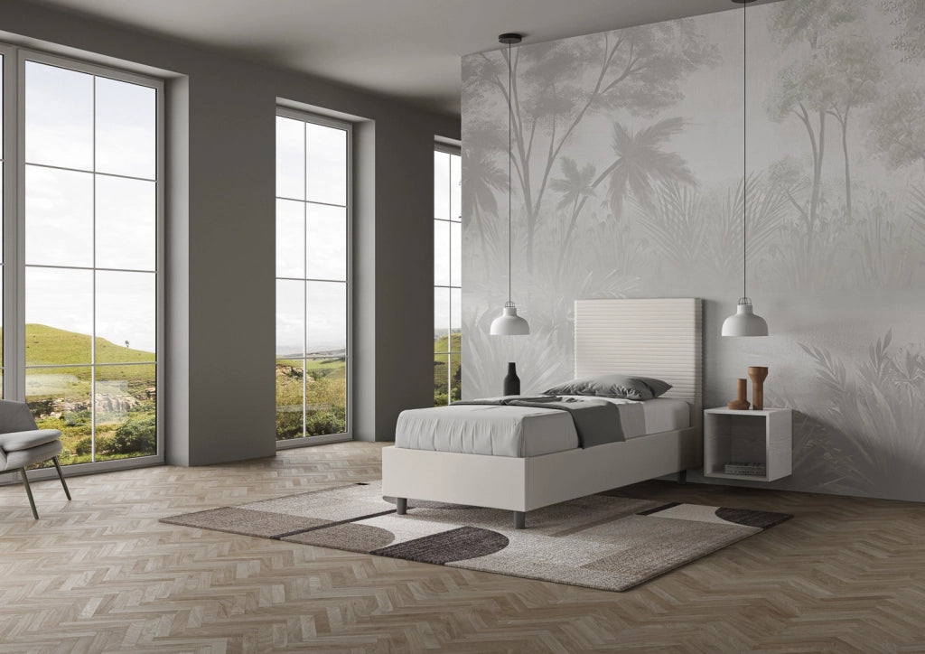 BS COM Letto singolo senza rete imbottito 80x210 similpelle bianco