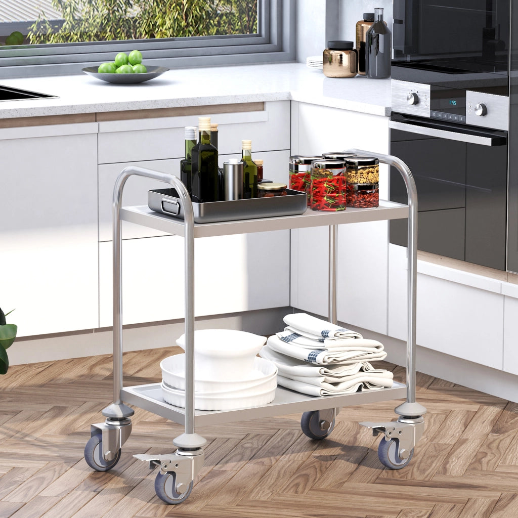 Carrello Cucina 2 Ripiani con Ruote ¨C Xylo ¨C Acciaio Inox 80x45x82cm Argento