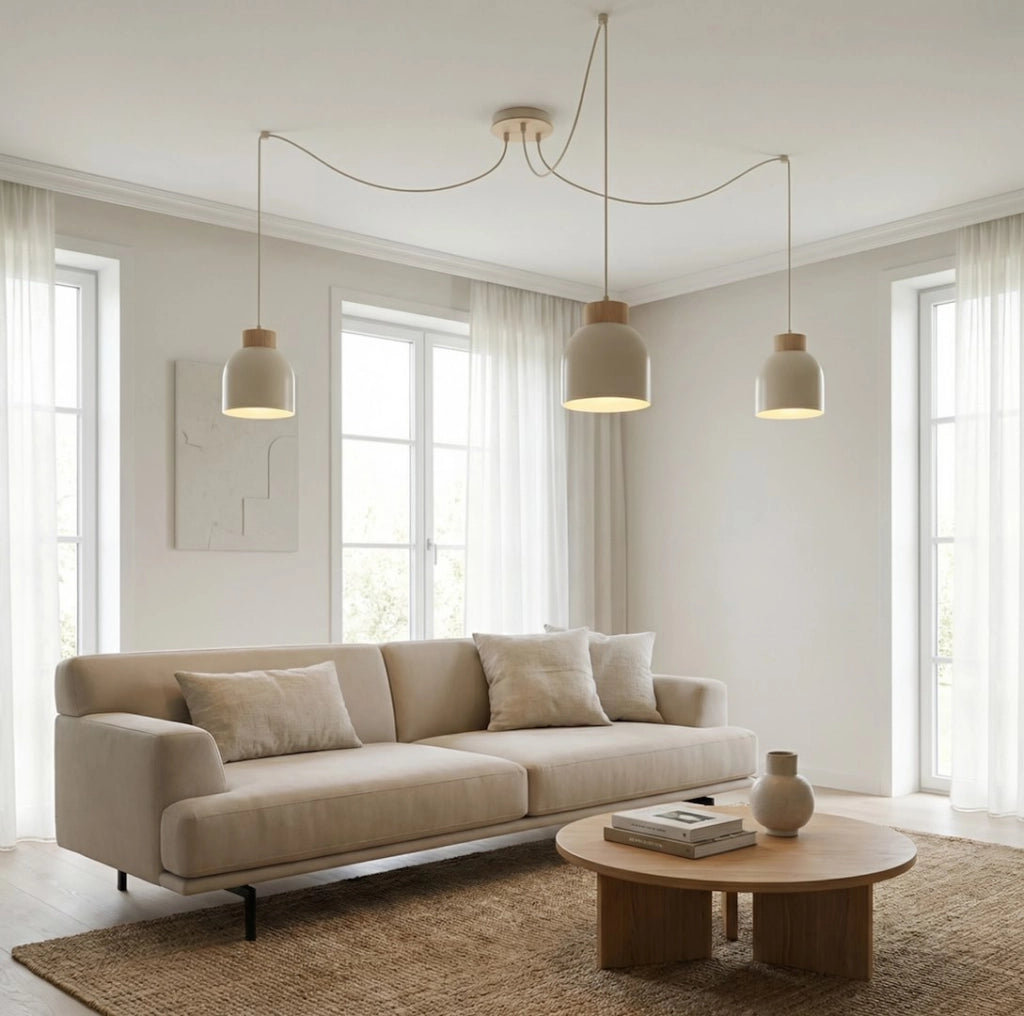 Lampada sospesa KRU a ragno 3xE27 beige legno Emibig