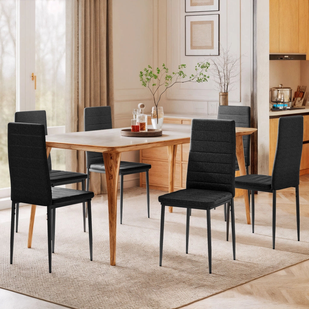 Set 6 Sedie da Pranzo Moderne Imbottite in Tessuto con Schienale Alto e Gambe in Metallo ¨C Zephmum ¨C Nero 41x50x97 cm