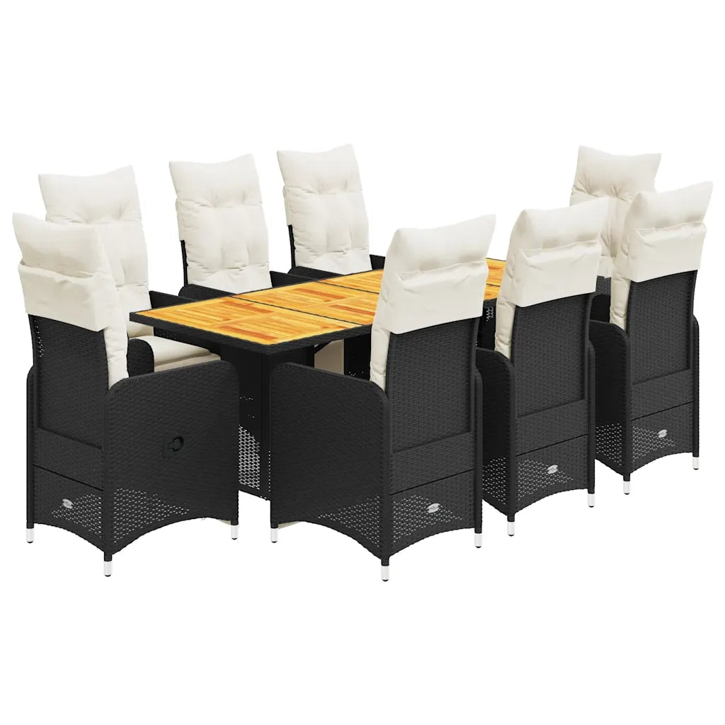 Set Bistrò da Giardino 9 pz con Cuscini in Polyrattan Nero 3277134