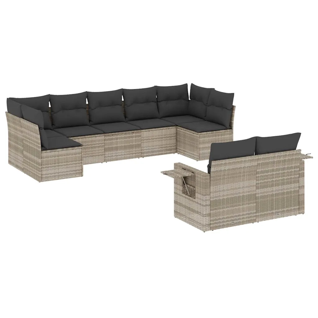 Set Divano da Giardino 9pz con Cuscini Grigio Chiaro Polyrattan 3220621