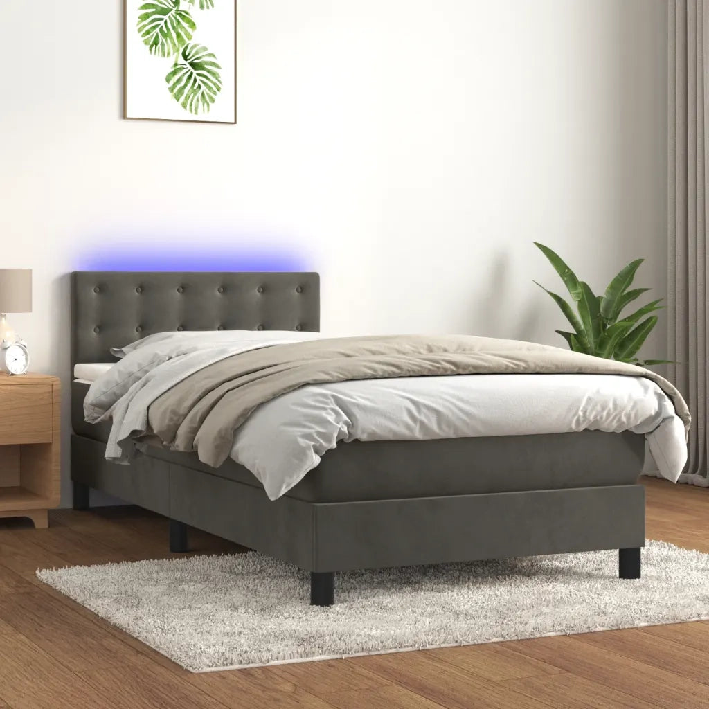 Letto a Molle con Materasso e LED-Struttura Letto con Materasso Grigio Scuro 90x190cm Velluto 820490