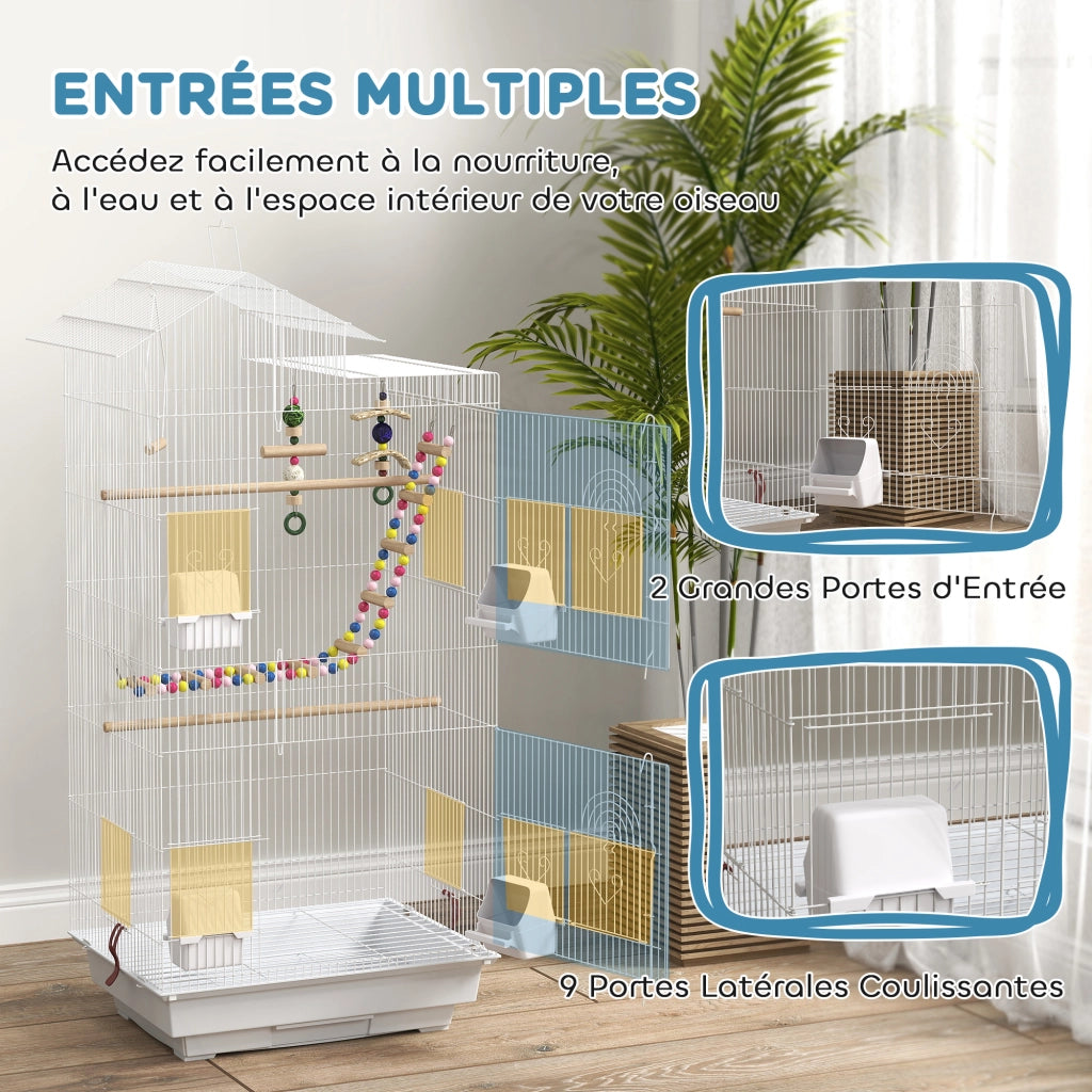 Gabbia per uccelli ¨C Minimal ¨C 46x36x100 cm con 4 mangiatoie 3 posatoi per pappagalli canarini