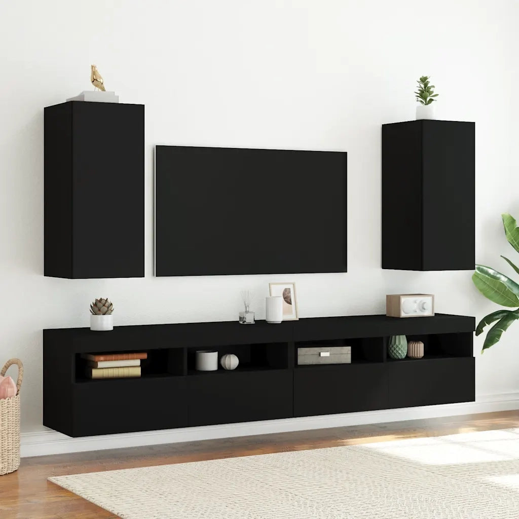 Mobile TV a Parete con Luci LED-Mobile TV a Muro Nero 30,5x35x70 cm