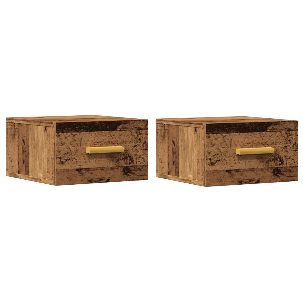 Set di 2 Comodini | Armadio da Notte | Mobiletto da notte a Muro Legno Antico 35x35x20 cm