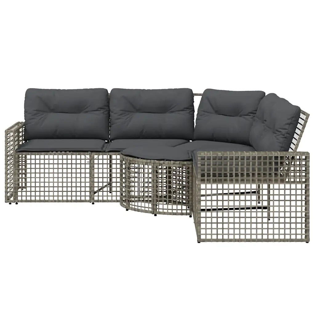 Divano da Giardino a L con Cuscini e Pouf-Sofa da Giardino-Divano da esterno Grigio in Polyrattan