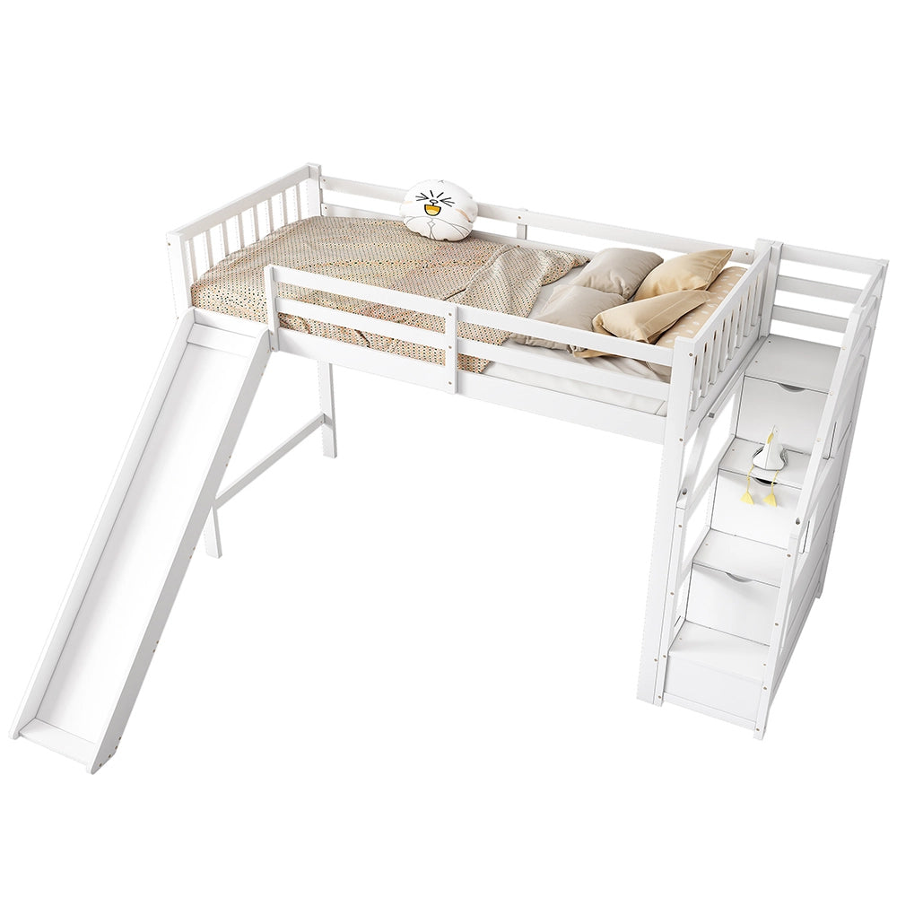 Letto a castello con scivolo e scala - Xylo - 90x200 cm - Bianco