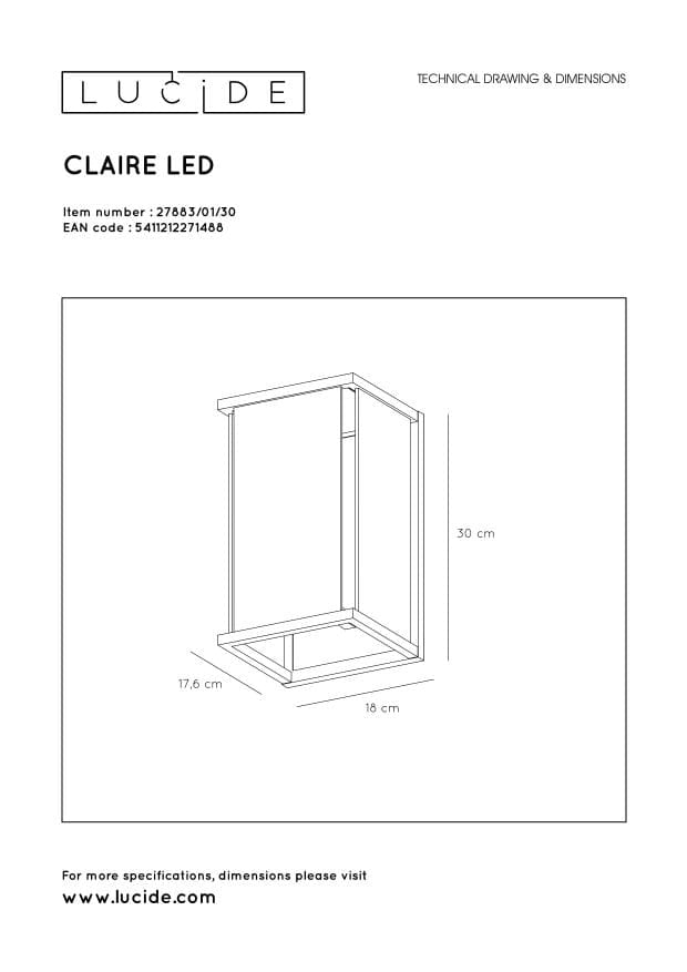 Applique esterna Lucide Claire LED E27 IP54 nera vetro