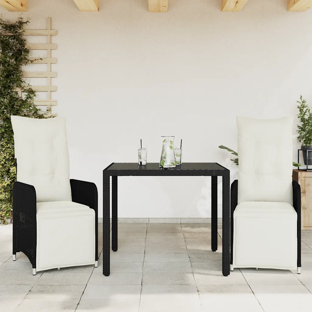 Set Bistrò da Giardino 3 pz con Cuscini in Polyrattan Nero 3277135