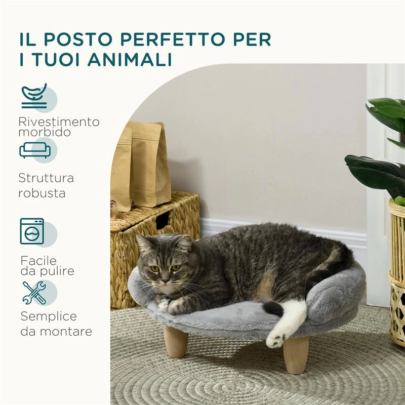 CUCCIA DIVANETTO PER CANI E GATTI SFODERABILE IN PELUCHE CON SCHIENALE, 47X40X20 CM, GRIGIO