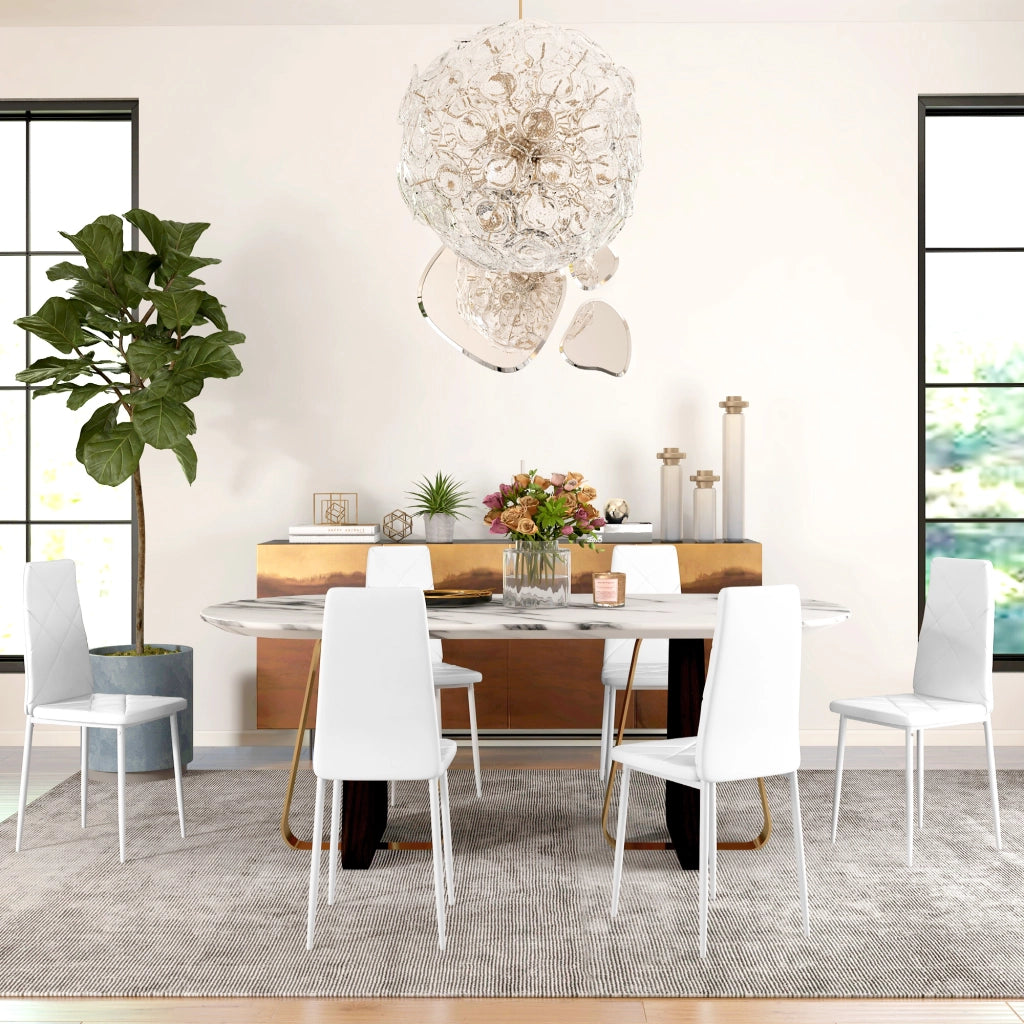 Set di 6 Sedie da Pranzo Moderne con Schienale Alto in Finta Pelle e Acciaio, 41x50x97 cm, Bianco