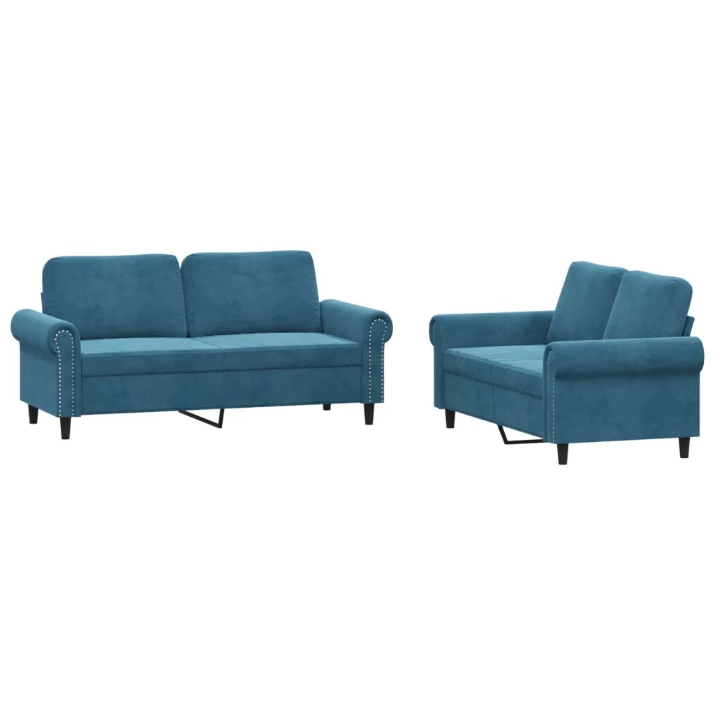 Set di Divani 2 pz con Cuscini Blu in Velluto 3202219