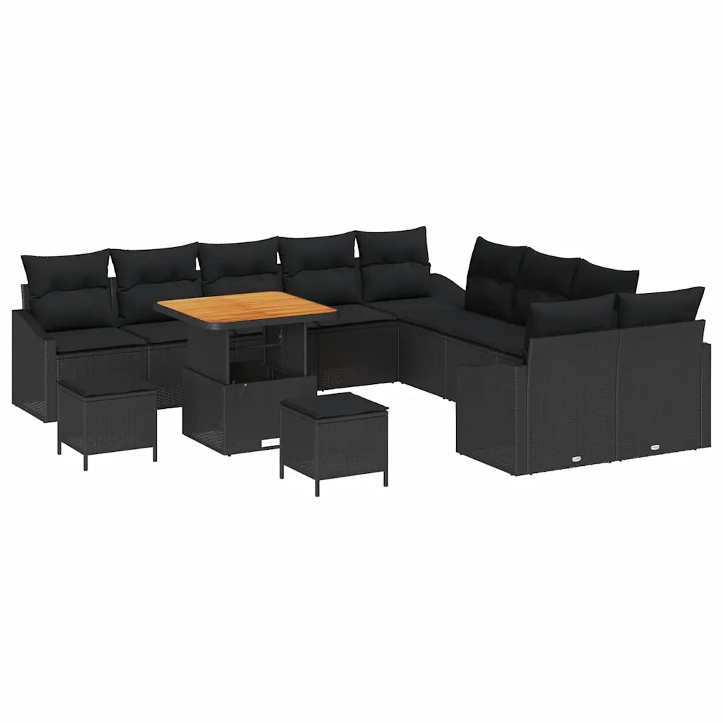 Set Divano da Giardino con cuscino 13 pcs Nero polyrattan 3362709