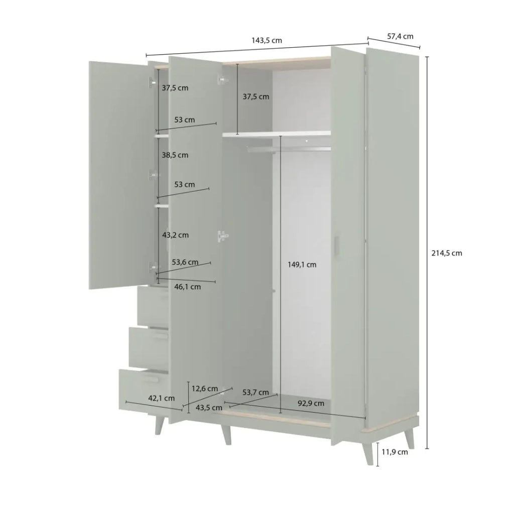 Armadio NOKI – 3 porte in rovere chiaro e moka – Stile scandinavo