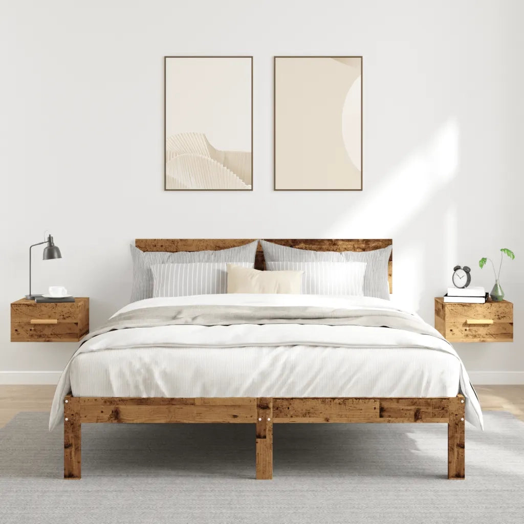 Set di 2 Comodini | Armadio da Notte | Mobiletto da notte a Muro Legno Antico 35x35x20 cm