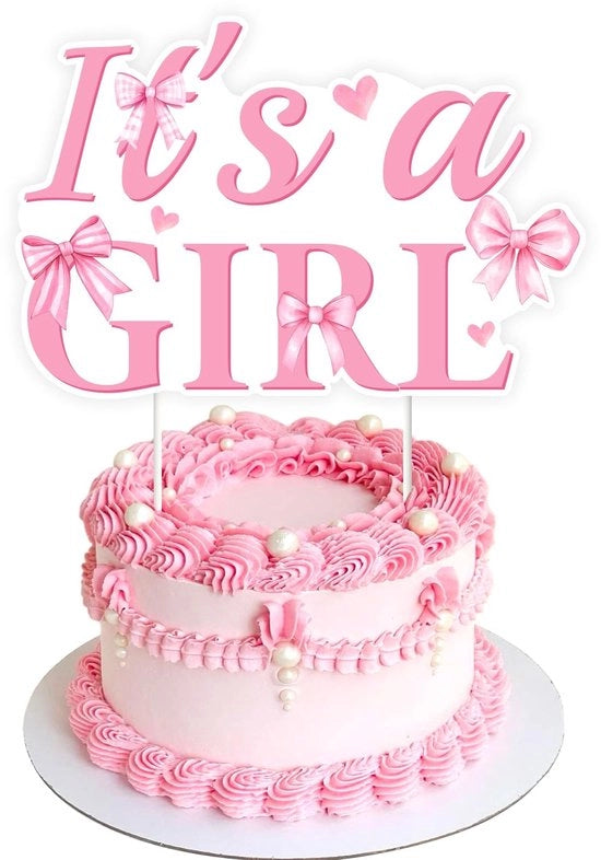 Decorazione per torta rosa striata - Decorazione per festa di benvenuto - Decorazione per scoperta del sesso - Tema femminile - 13,7 x 9,4 cm