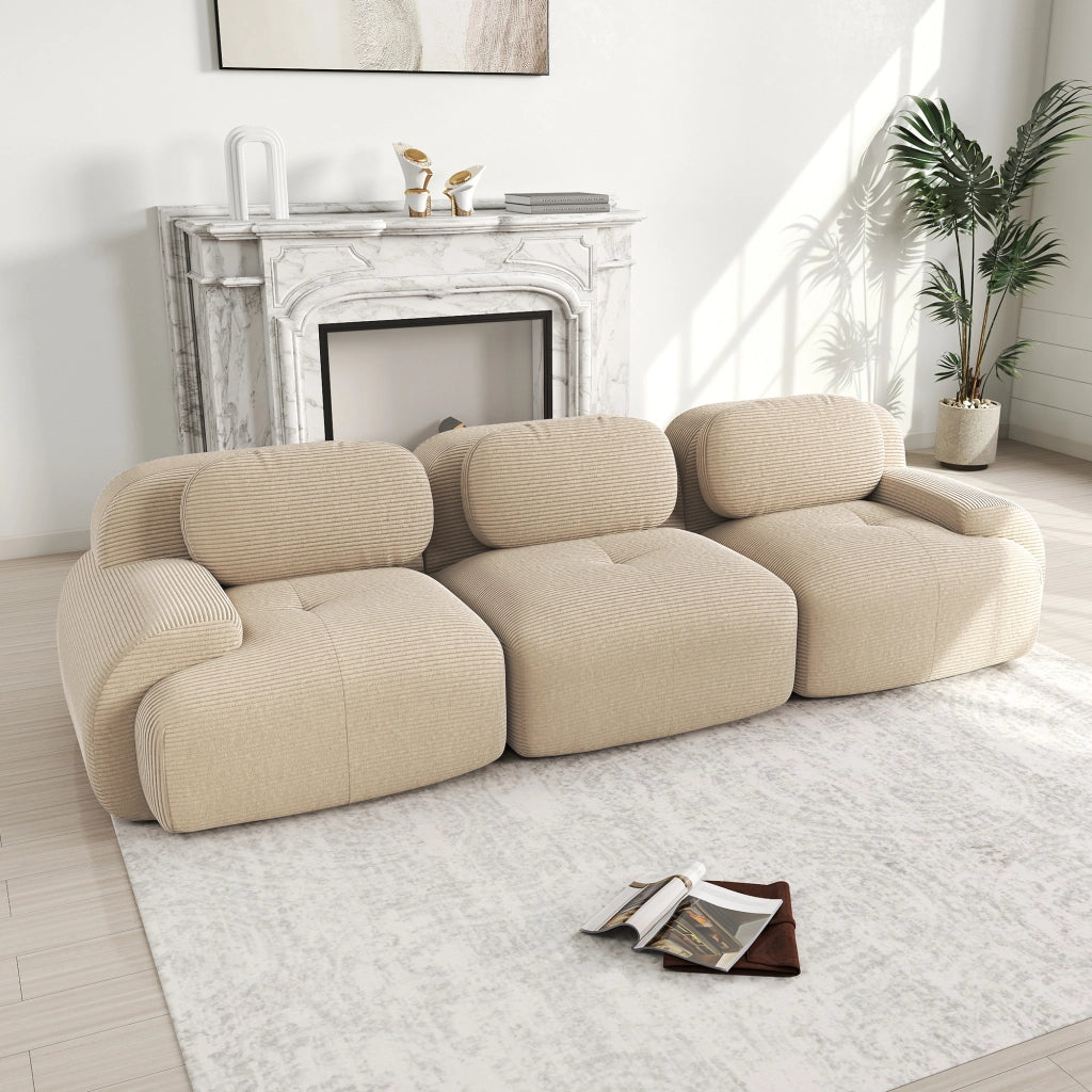 Divano 3 Posti in Tessuto Modulare con Braccioli ¨C MINIMAL ¨C Beige