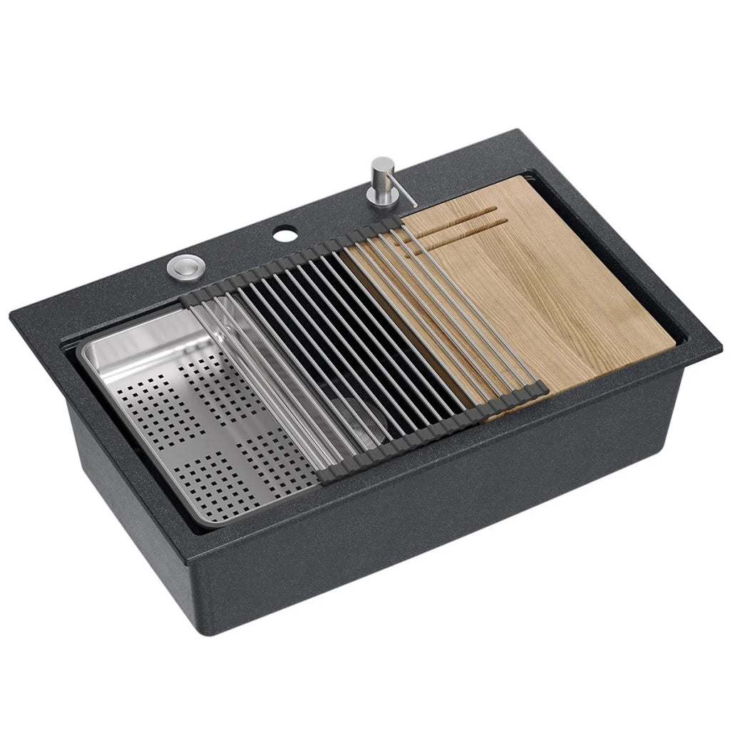 Lavello In Granito Marc 110 Workstation Black Metallic Tappo oro