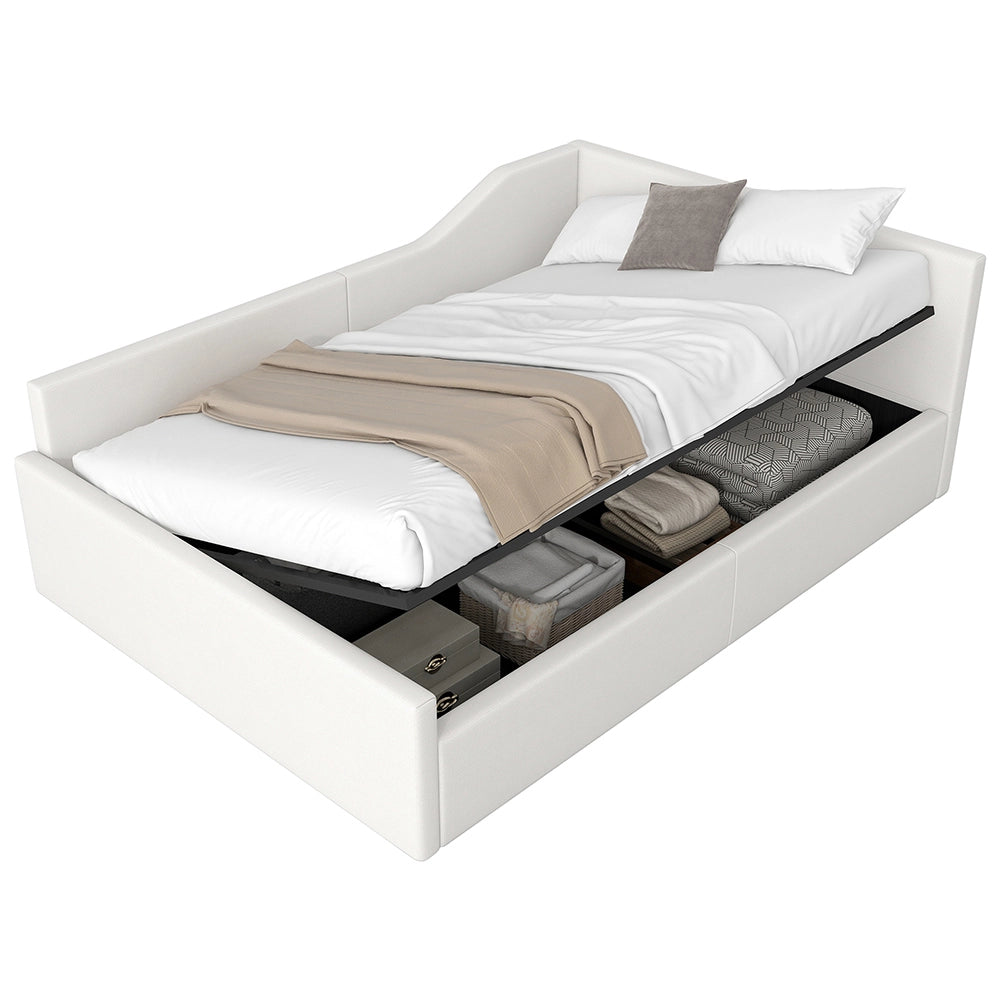 Letto imbottito - Xylo - 140x200cm con contenitore, beige