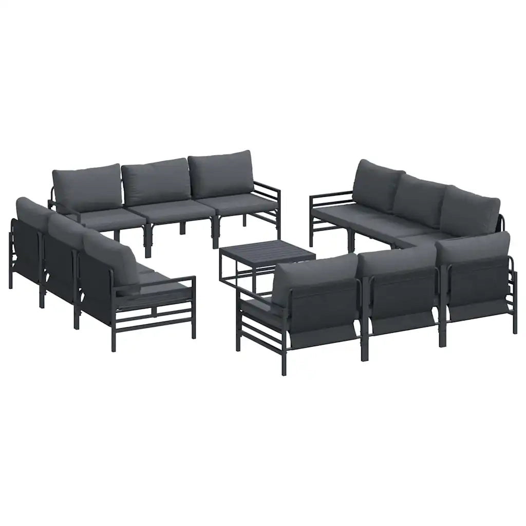 Set Divano da Giardino con cuscino 13 pcs Nero Acciaio