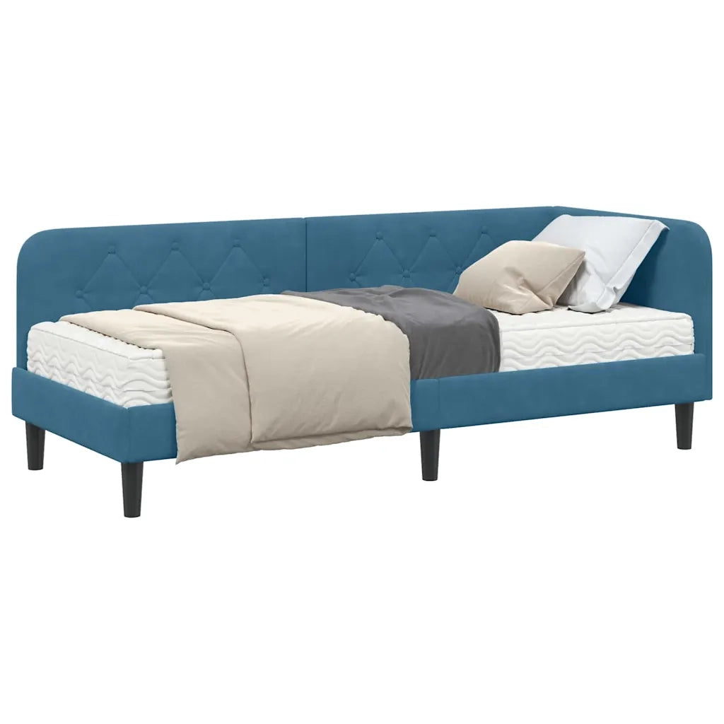 Cornice del letto ad angolo Blu 80 x 200 cm Velluto