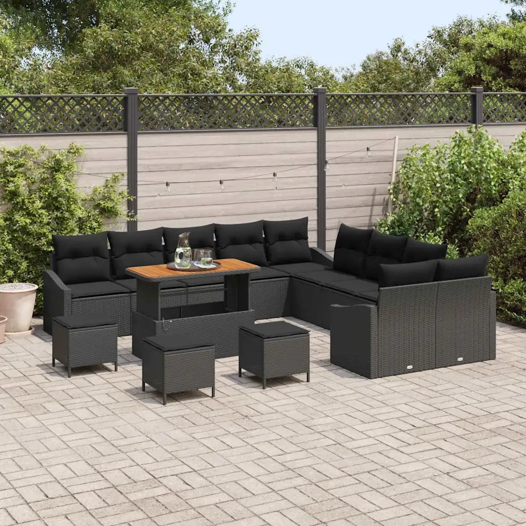 Set Divano da Giardino con cuscino 13 pcs Nero Poly Rattan 3364669