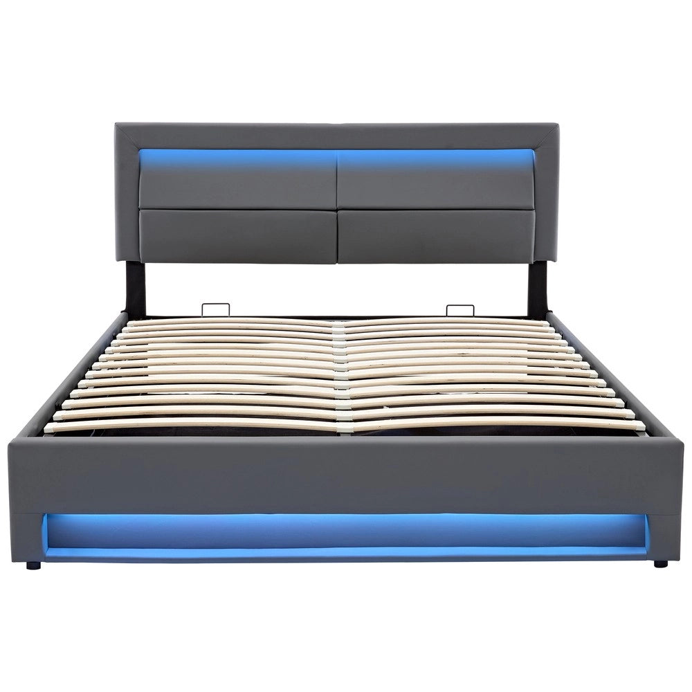 Letto Imbottito Contenitore con LED e USB ¨C MINIMAL ¨C Grigio 140x200
