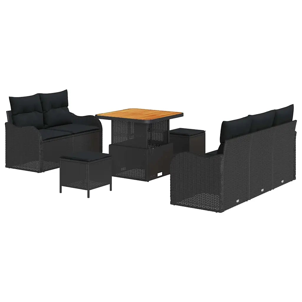 Set Divano da Giardino con cuscino 8 pcs Nero polyrattan