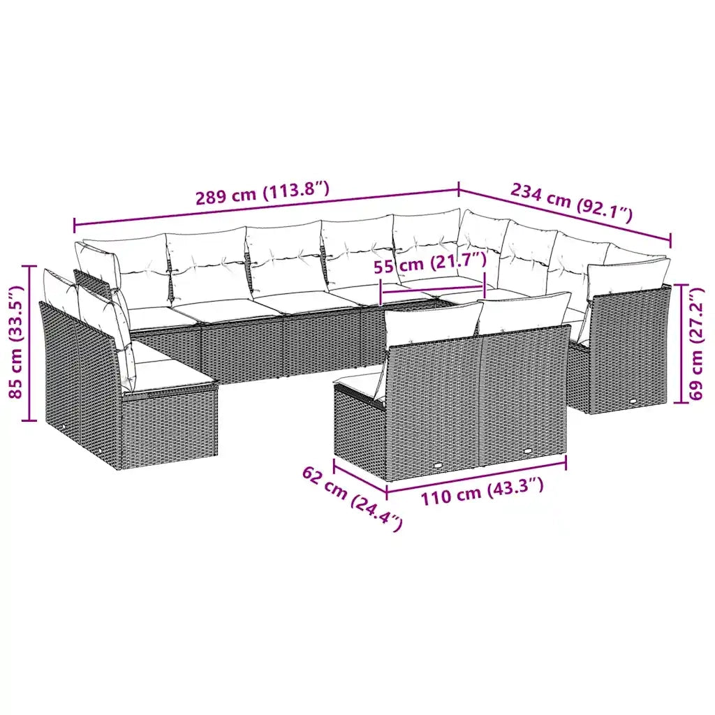 Set Divano Giardino 12 pz con Cuscini Grigio Chiaro Polyrattan 3218472